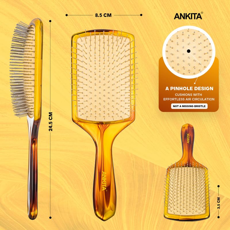 Image of Ankita Paddle Hair Brush with Steel Pin Bristles|Hair Brush with Strong and Flexible Bristles|For Grooming, Straightening, Smoothing, Detangling Hair, Ideal for Men & Women|(A37)