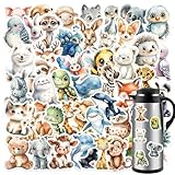 Zeaying 50 Stück Niedlichen Aquarellen Tiere Motiven, Tiere Motiven Wasserfeste Aufkleber, Tiere Kinder Vinyl Wasserdichte Sticker für Laptop,Telefon,Wasserflasche, Fahrrad,Koffer,Scrapbook,Fotoalben