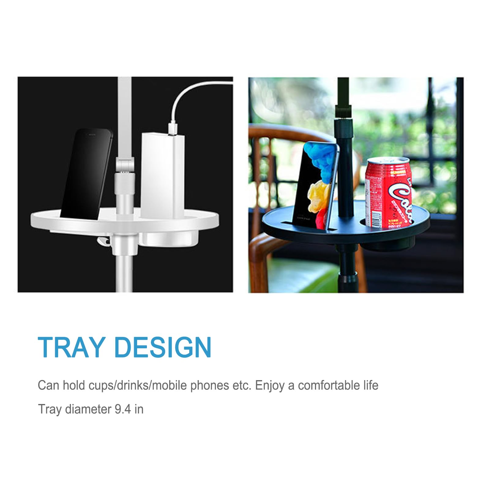 Soporte para tablet con brazo flexible y bandeja, giratorio de 360 grados para vlogging y transmisión en vivo, compatible con tabletas y teléfonos inteligentes de 4.7 a 12.9 pulgadas