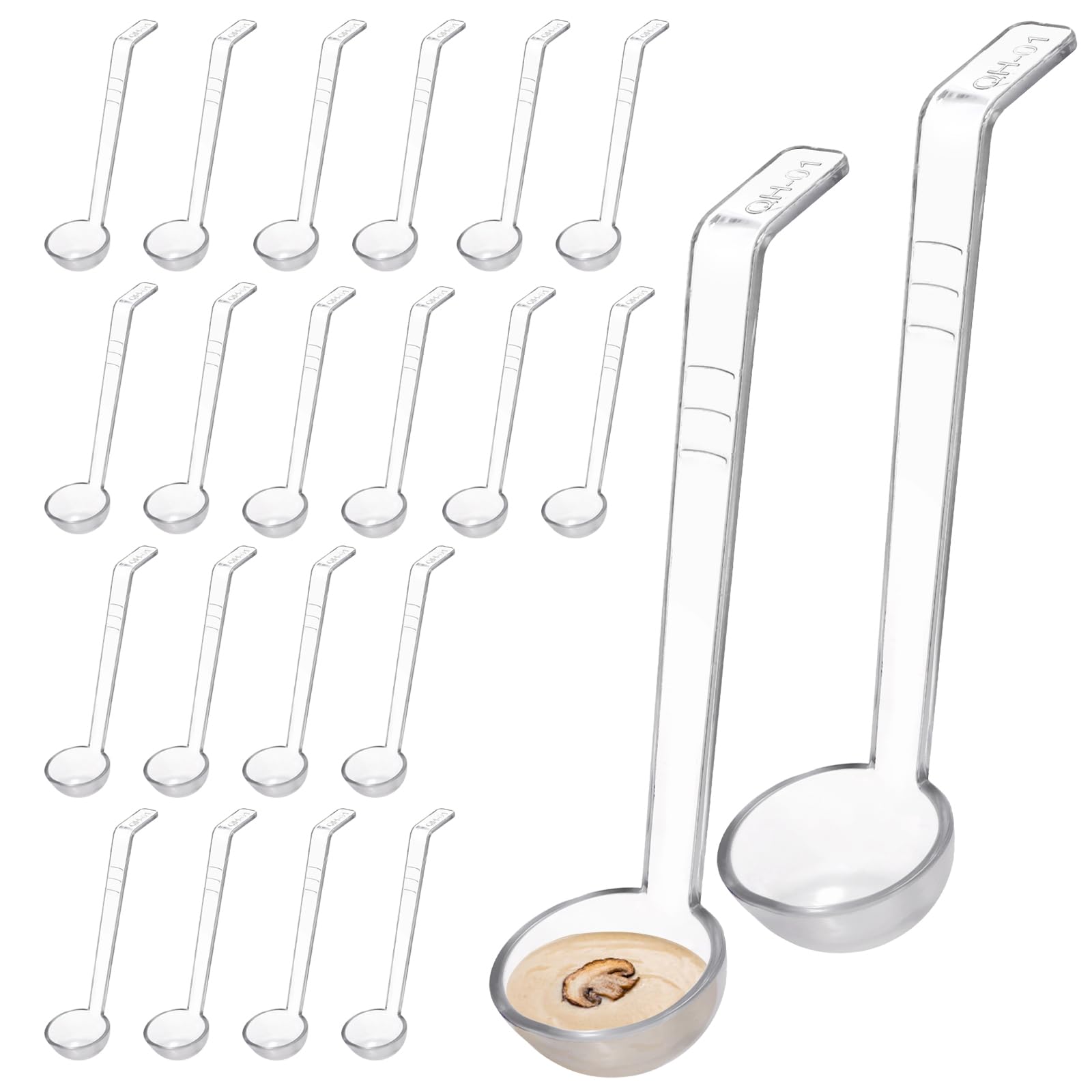 Coloch 20 Pack 1oz Plastic Small Ladle, 7 Inch Clear Mini Ladle Long Handle Punch Bowl Ladles Mini Serving Spoon for Juice, Topping, Dressing, Soup, Gravy, Pouch Bowl, Cocktail