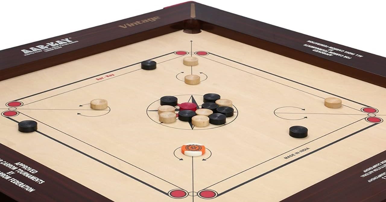 AAR-Kay Carrom Board Vintage compensato approvato dalla Carrom Federation of India & International Carrom Federation (BullDog, 28 mm)