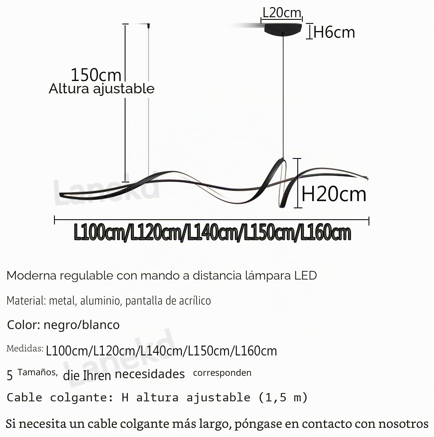 Moderno Lámpara Colgante Techo LED para Salon Mesa de Comedor, LED 60W Lámpara Colgantes Spiral Diseño Regulable Altura Ajustable Oficina Cocina isla Dormitorio Estudio Lámpara de techo (Negro, L100)