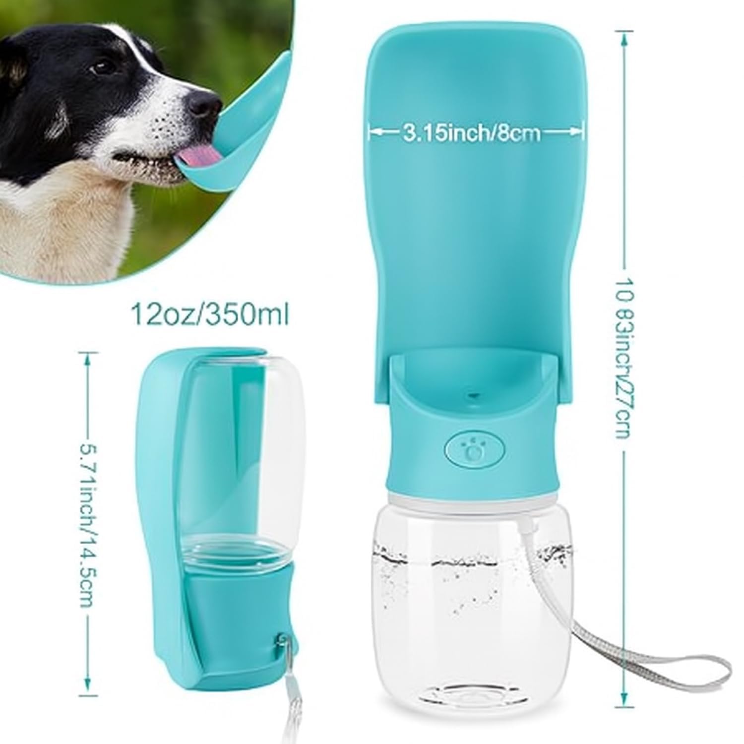 BePetMia Water Bottle Travel Portable for Dogs, Lid Can be Used as a Drinking Bowl, Dog Drinking Bottle in Silicone for Outdoor Use (Folding Blue, 350ml) 1