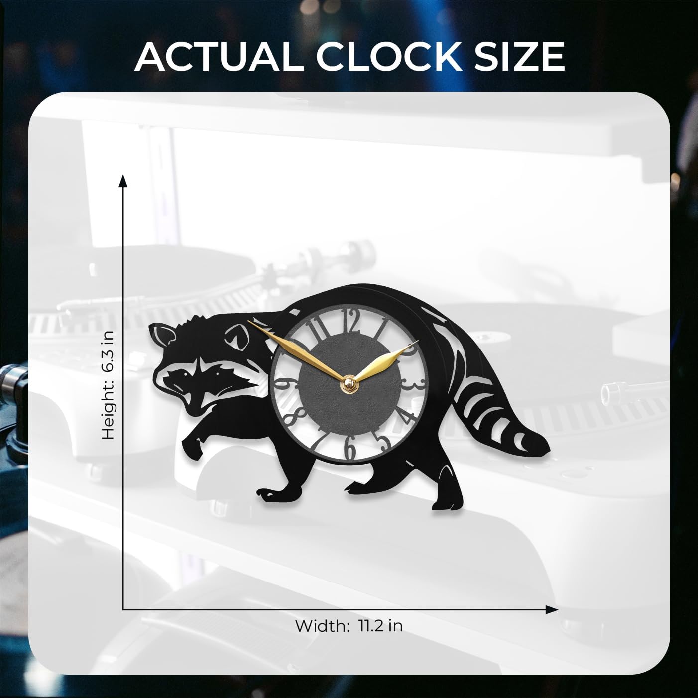 Raccoon Wall Clock with LED Lights – Wildlife Decor for Home, Unique Animal Lover Gift, Nature-Inspired Clock for Living Room & Office, Black