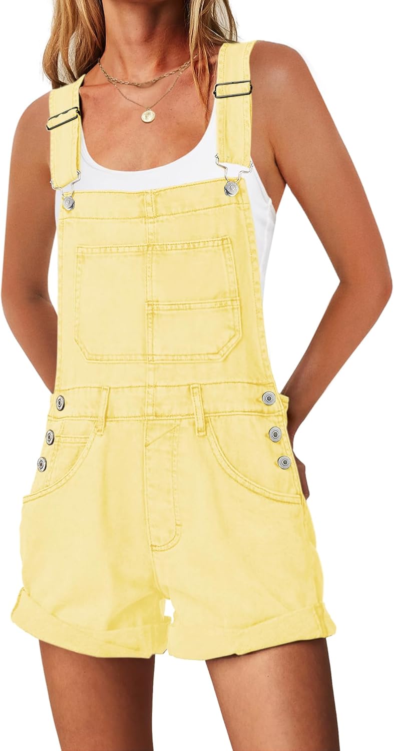 ReachMe Womens Casual Adjustable Bib Overall Shorts Classic Cuffed Hem Shorts Romper Vintage Shortalls with Pockets