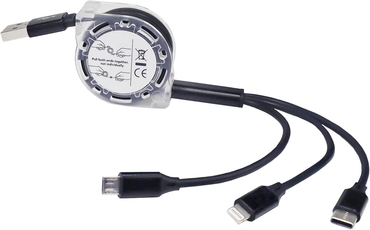BoxWave Cable Compatible with Panasonic Eluga Ray 700 - AllCharge miniSync, Retractable, Portable USB Cable - Jet Black