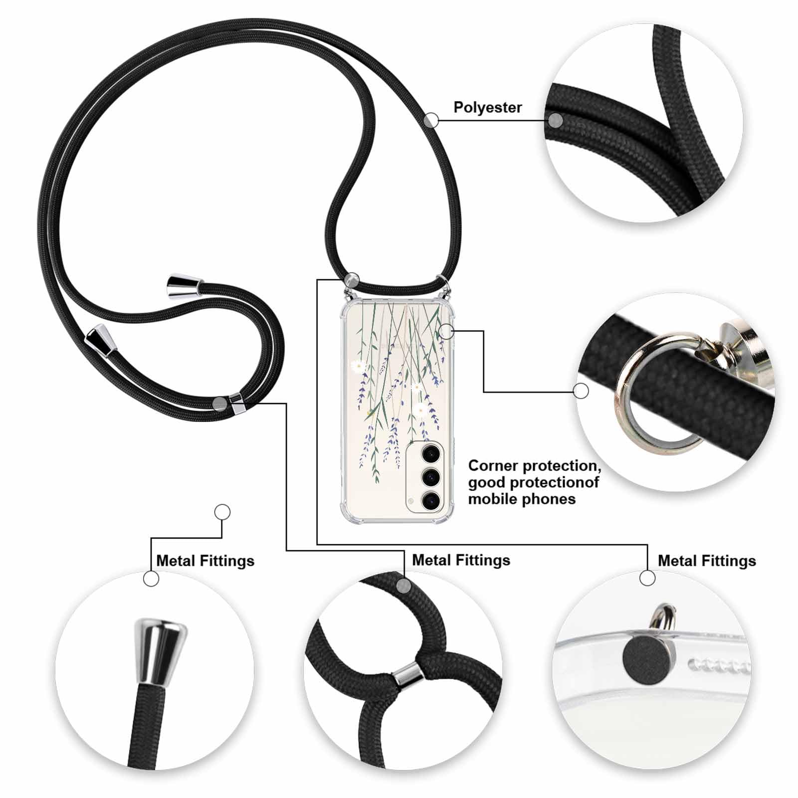 Yoedge Pasek na telefon, etui dla Samsung Galaxy S23 5G 6,1", etui z paskiem, miękki silikon TPU + PC, odporne na uderzenia, etui ochronne ze sznurkiem do zawieszenia, przezroczyste etui z estetycznym