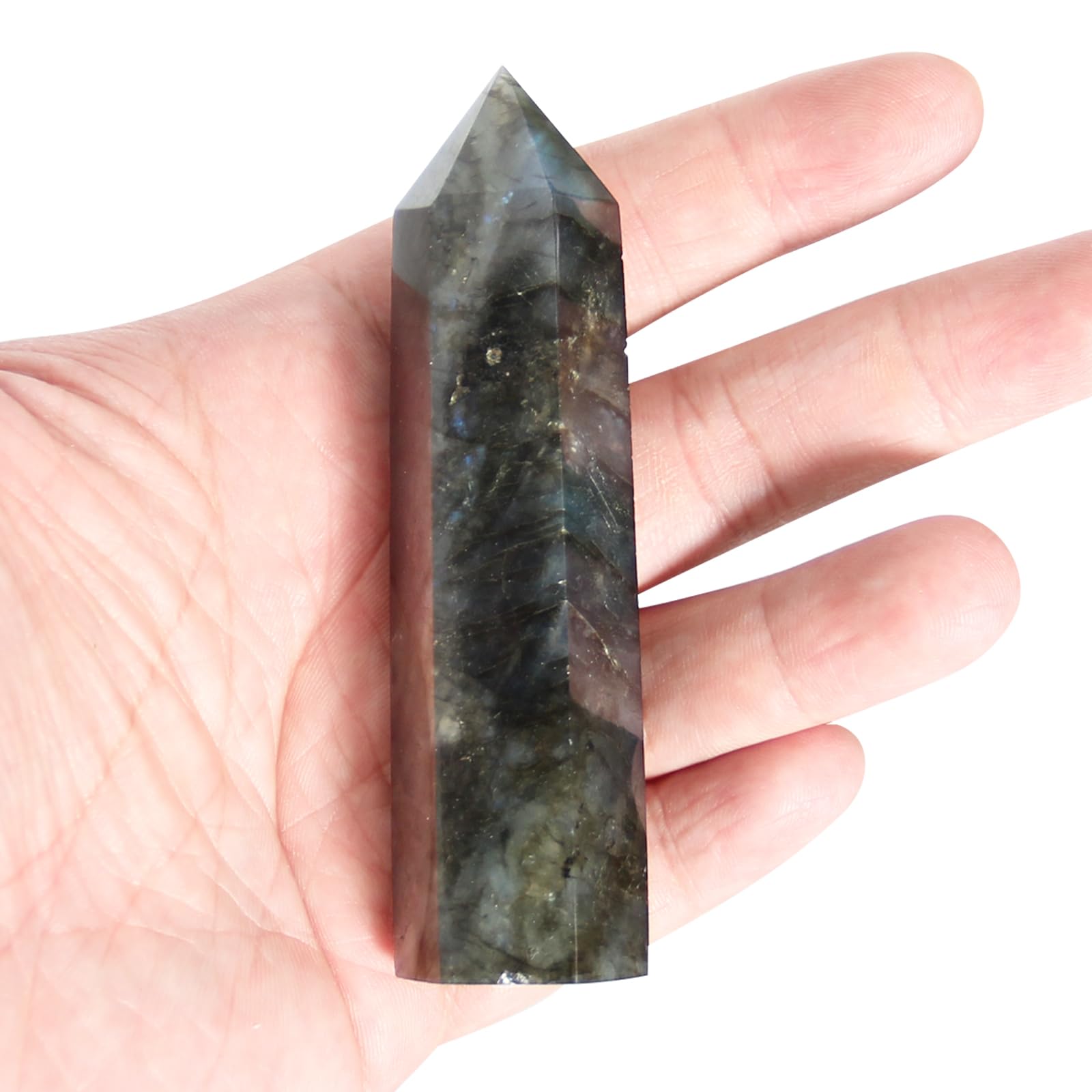 OrientreaOrientrea Labradorite Crystal Wand-1 Pc 3.5''-3.9'' Natural Labradorite Crystal Wands, Healing Crystal and Stones, Natural Labradorite Stone Tower, Gift Box Packaging