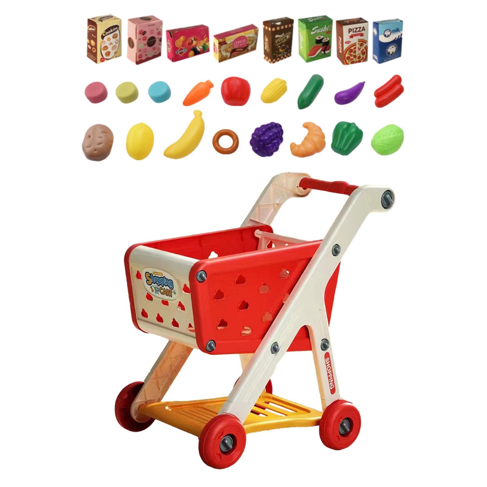 kowaku Carrito de Compras para Niños Carro Juguete Supermercado Juego Simulado Accesorio de Cocina Juguete Educativo Estructura Resistente con Cesta, Rojo