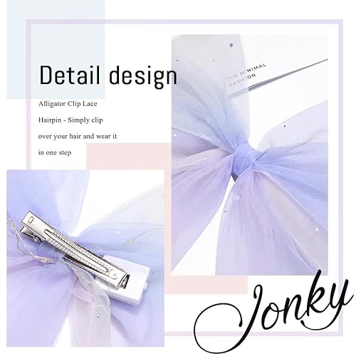 Miniatura 5 de Pinzas para el pelo con lazo iluminado, pasadores de velo, lazos LED, tocado con lazo, horquilla corta de tul para fiesta, accesorios para el