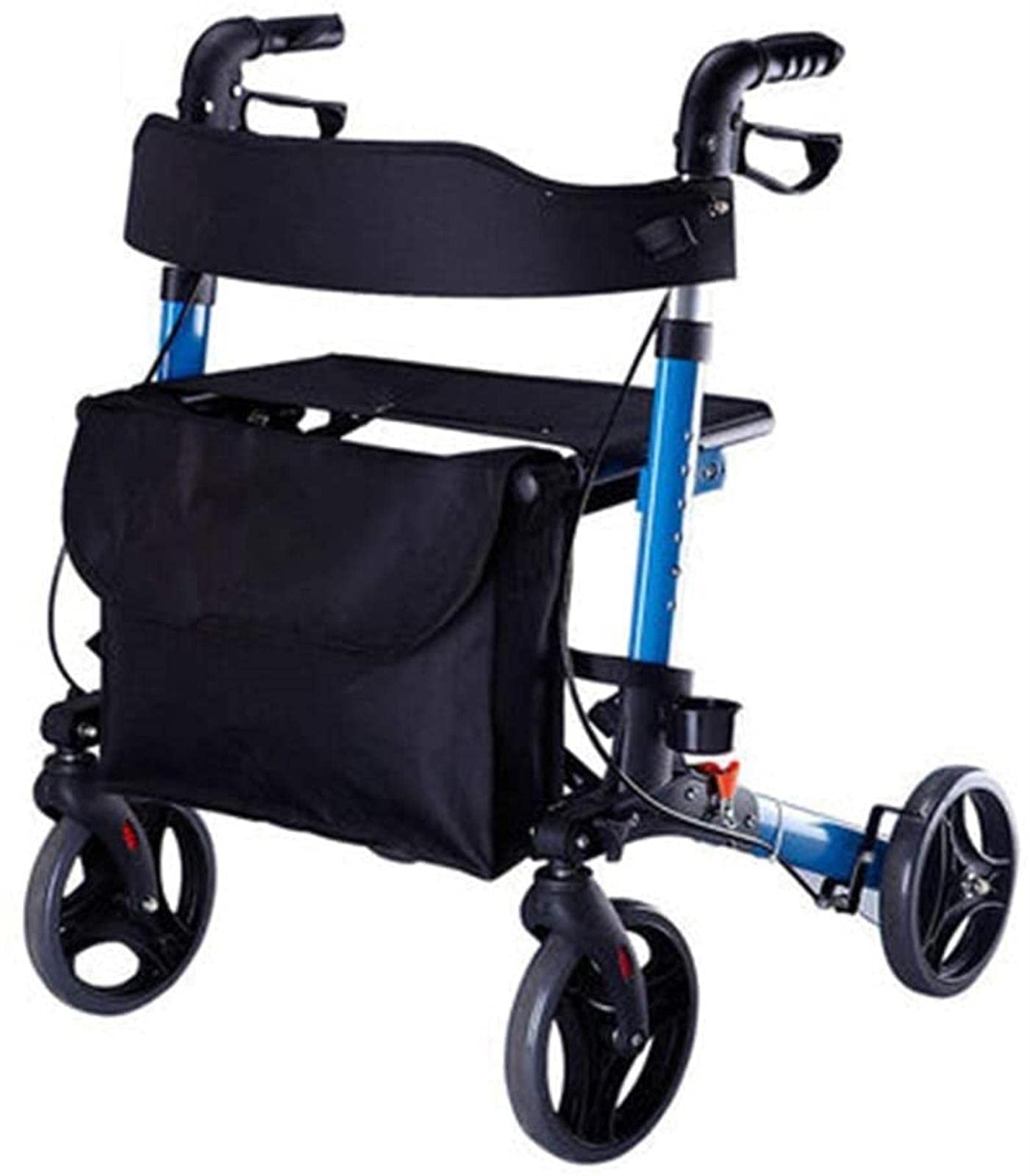 Andador con Andador para Caminar Ancianos Polea Plegable y Asiento Silla de Empuje Azul Ancianos Cuatro Ruedas Bastón Auxiliar Antideslizante con Anhelo de