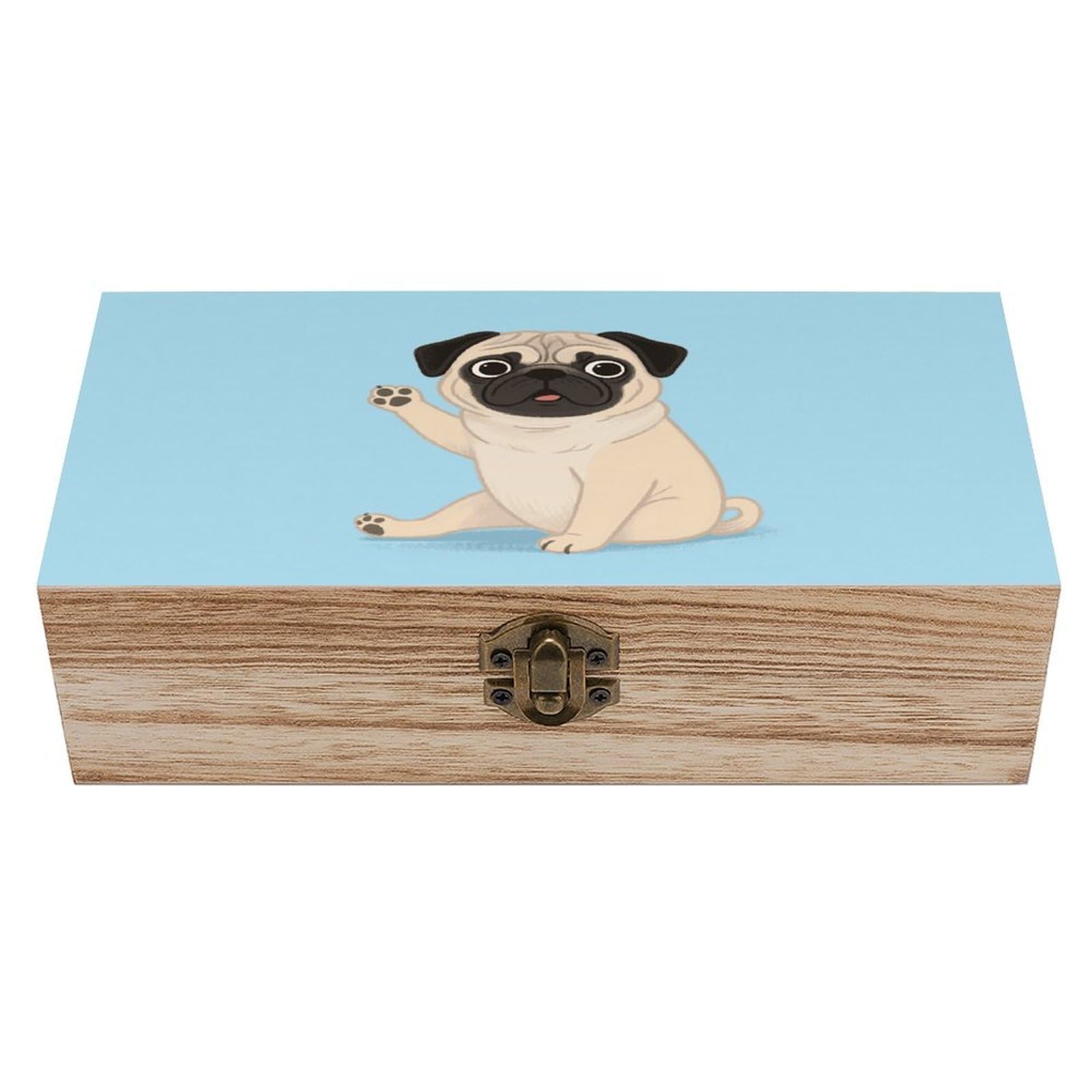VstaDank Pug Wooden Storage Box Vintage Wood Box with Lid Large Wooden Jewelry Boxes DIY Wood Gift Boxes Exquisite Jewelry Case Art Stash Keepsake Storage Case