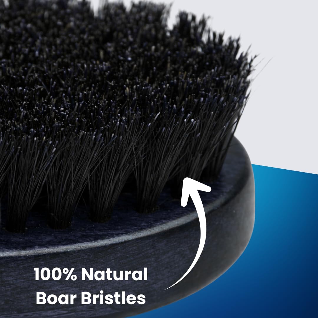 Spazzola da barba da uomo, setole di cinghiale naturali, spazzola ovale nera ondulata, manico in legno resistente alle deformazioni, per capelli più folti e spessi, crescita di barba e