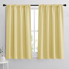 RYB HOME Living Room Curtains Blackout - Light Block Energy Efficiency Small Window Treatment Drapes for Kitchen Dining Baby Nursery Farmhouse Decor, W 42 x L 72 inch, Light Yellow, 2 Panels