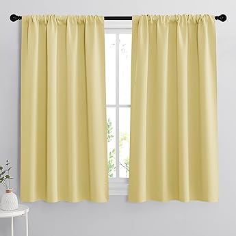 RYB HOME Living Room Curtains Blackout - Light Block Energy Efficiency Small Window Treatment Drapes for Kitchen Dining Baby Nursery Farmhouse Decor, W 42 x L 72 inch, Light Yellow, 2 Panels