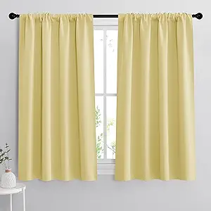 RYB HOME Blackout Curtains for Bedroom - Thermal Insulating Privacy Window Curtains for Kids Nursey Dining Bathroom Home Office Decor, Width 42 x Length 45 inches, Light Yellow, 2 Panels