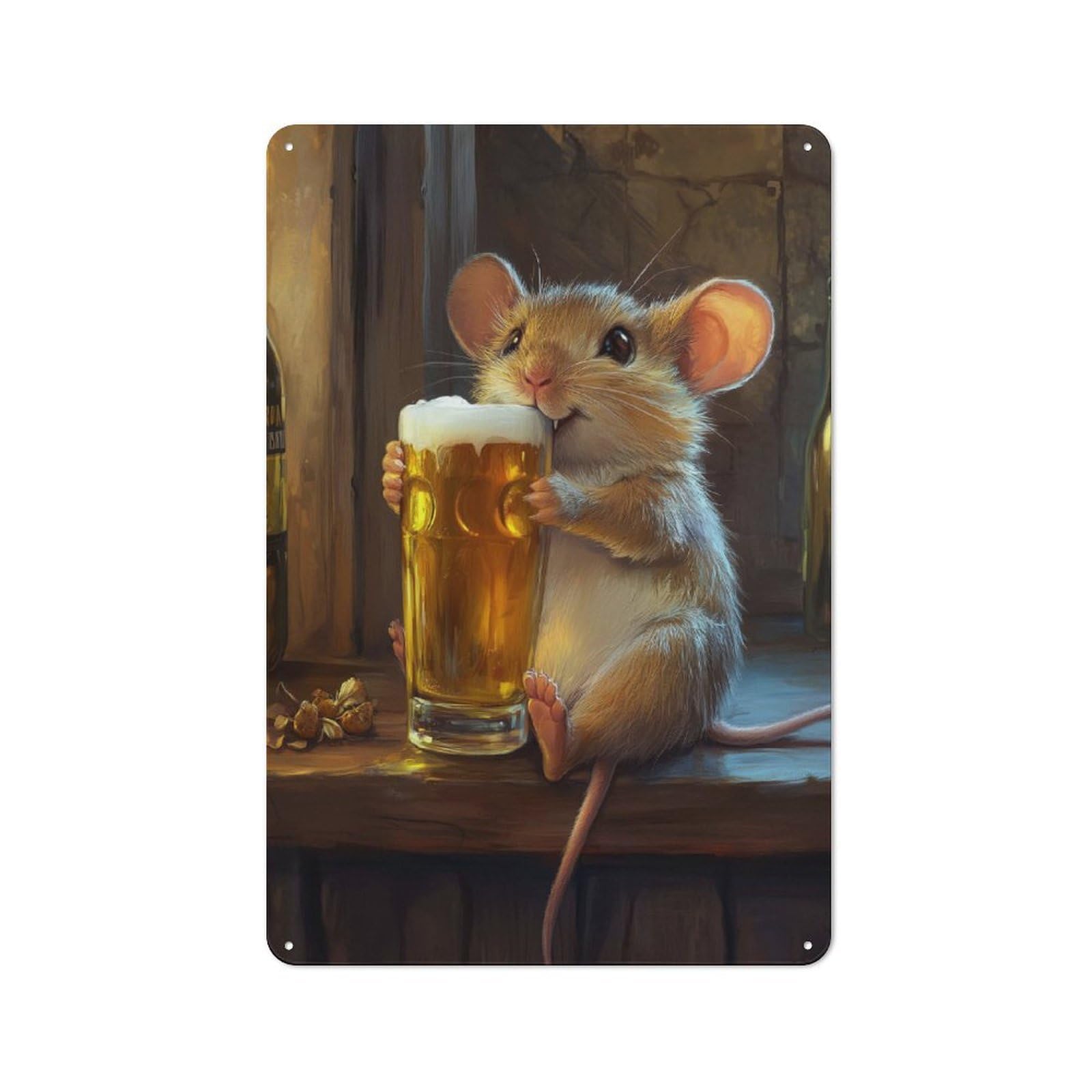 Junmoney Style-24 Workshop Style Garage Metal Sign 30X20cm Featuring Mouse With Beer, Industrial Wall Art For Garage, Hobby Room, Office Or Man Cave