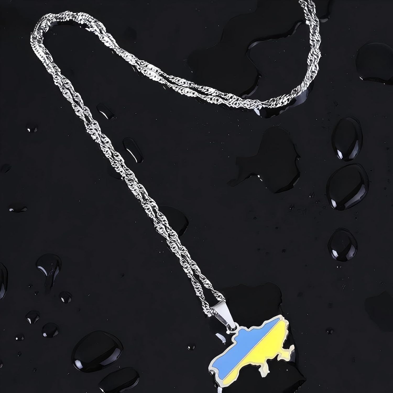 Ukraine Flag Map Pendant Necklace, ukraine necklace - Blue & Yellow Enamel Jewelry with Silver-Toned Rope Chain - Patriotic& Peace Jewelry Gift for Men & Women,18/24 inches chains - Image 4