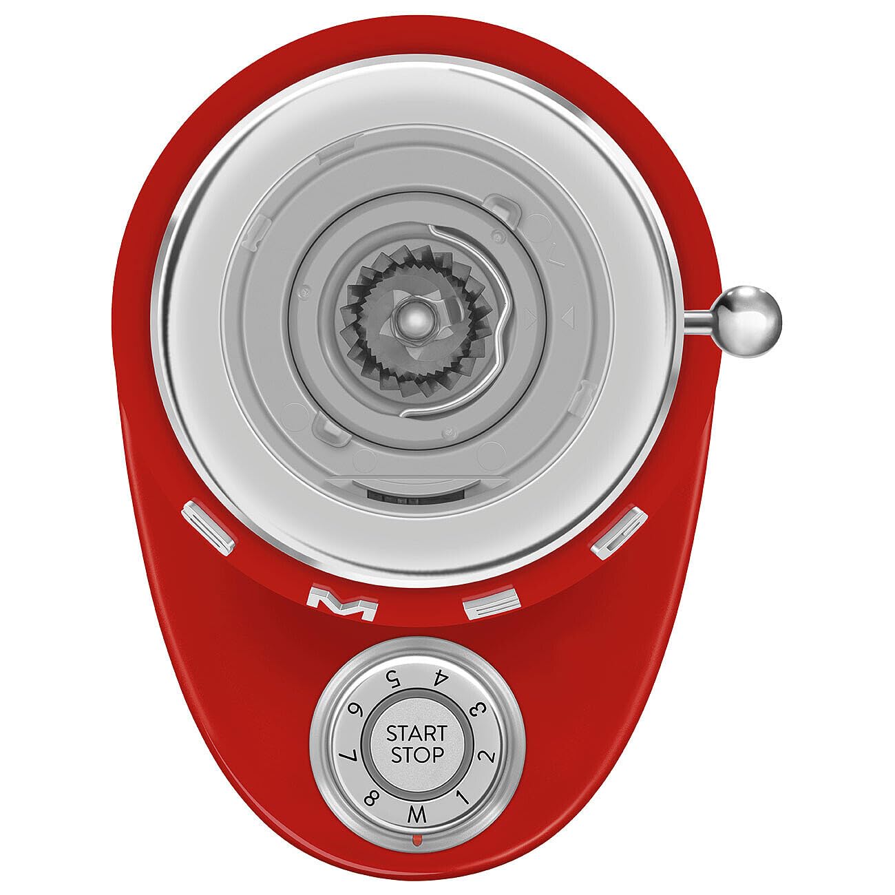 Smeg, Molinillo de café CGF03RDEU, 15 niveles de molienda, recipiente de granos de café de 240 g, molienda ajustable, con sistema antiestático, 150 W, color rojo