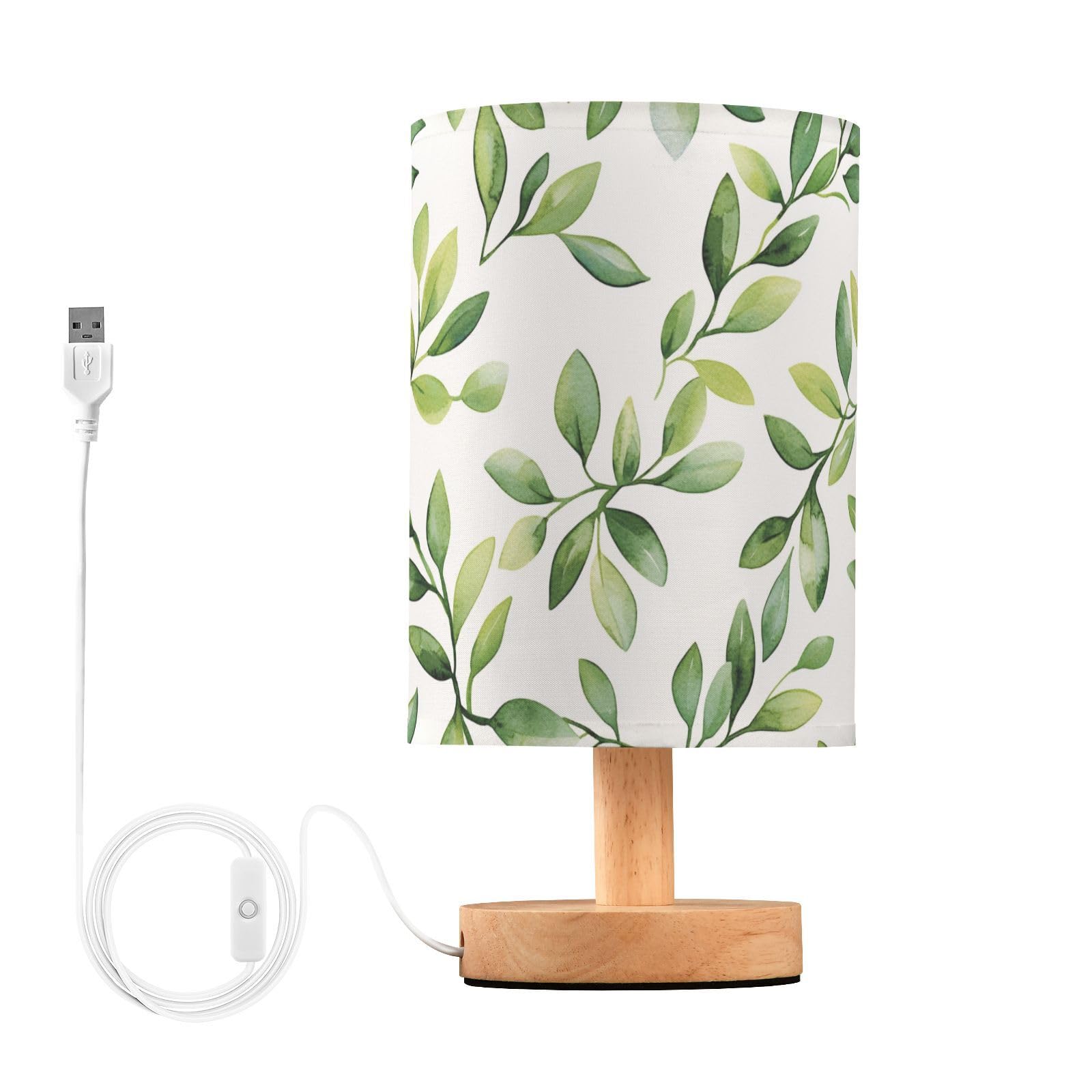 FRODOTGV Minimalist Modern Olive Branch Desk Lamps with USB Port, Fabric Cylinder Light for Home Office