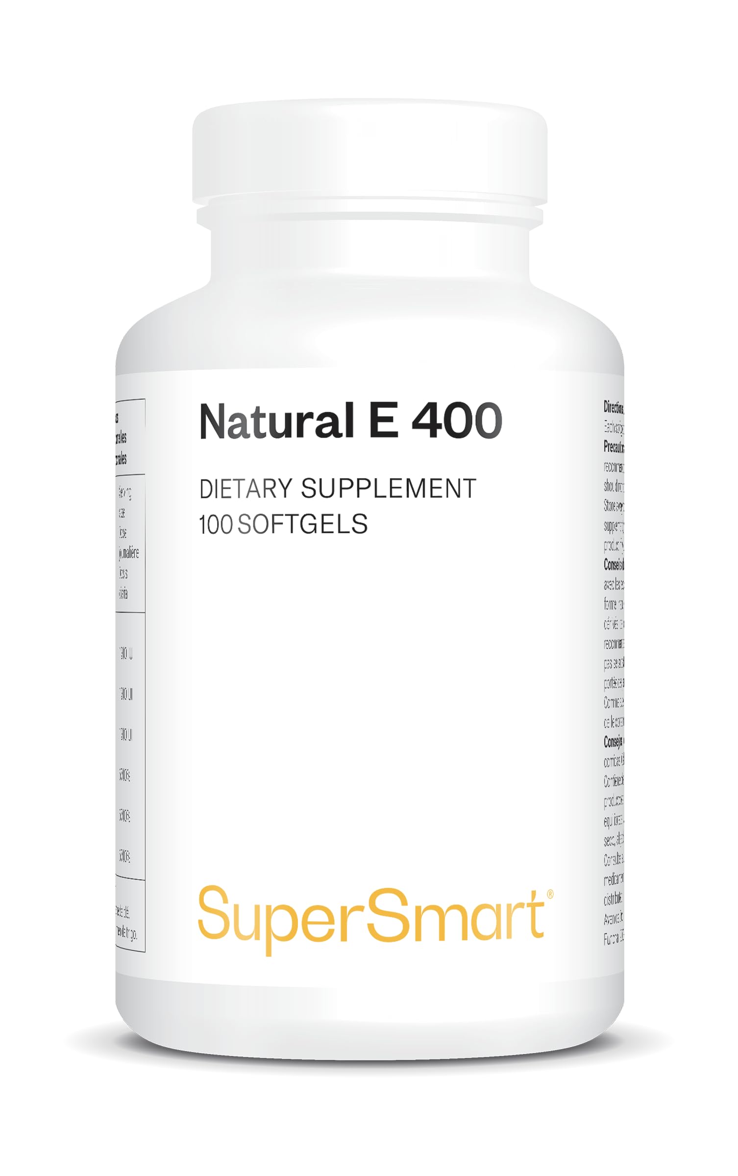 Vitamine E Naturelle - (D-Alpha Tocophérol) - Bonne Santé de la Peau et des Cheveux - Aide à Protéger les Cellules Contre le Stress Oxydatif - 100 Softgels - Sans Gluten - SuperSmart