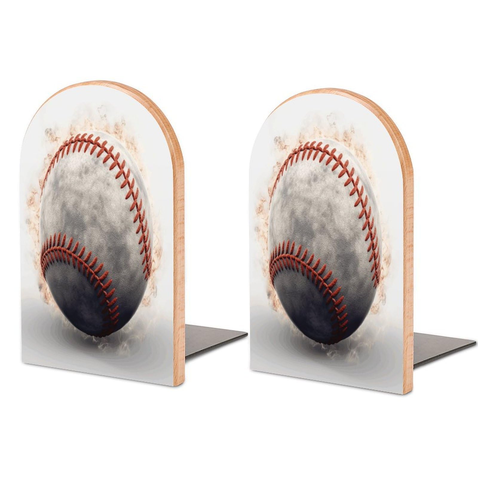 Baseball Bookends for Shelves Non Skid Book Stoppers Universal Economy Bookend Heavy Duty Wood Book End Decorative Book Shelf Holder for Home Office Desk 1 Pair