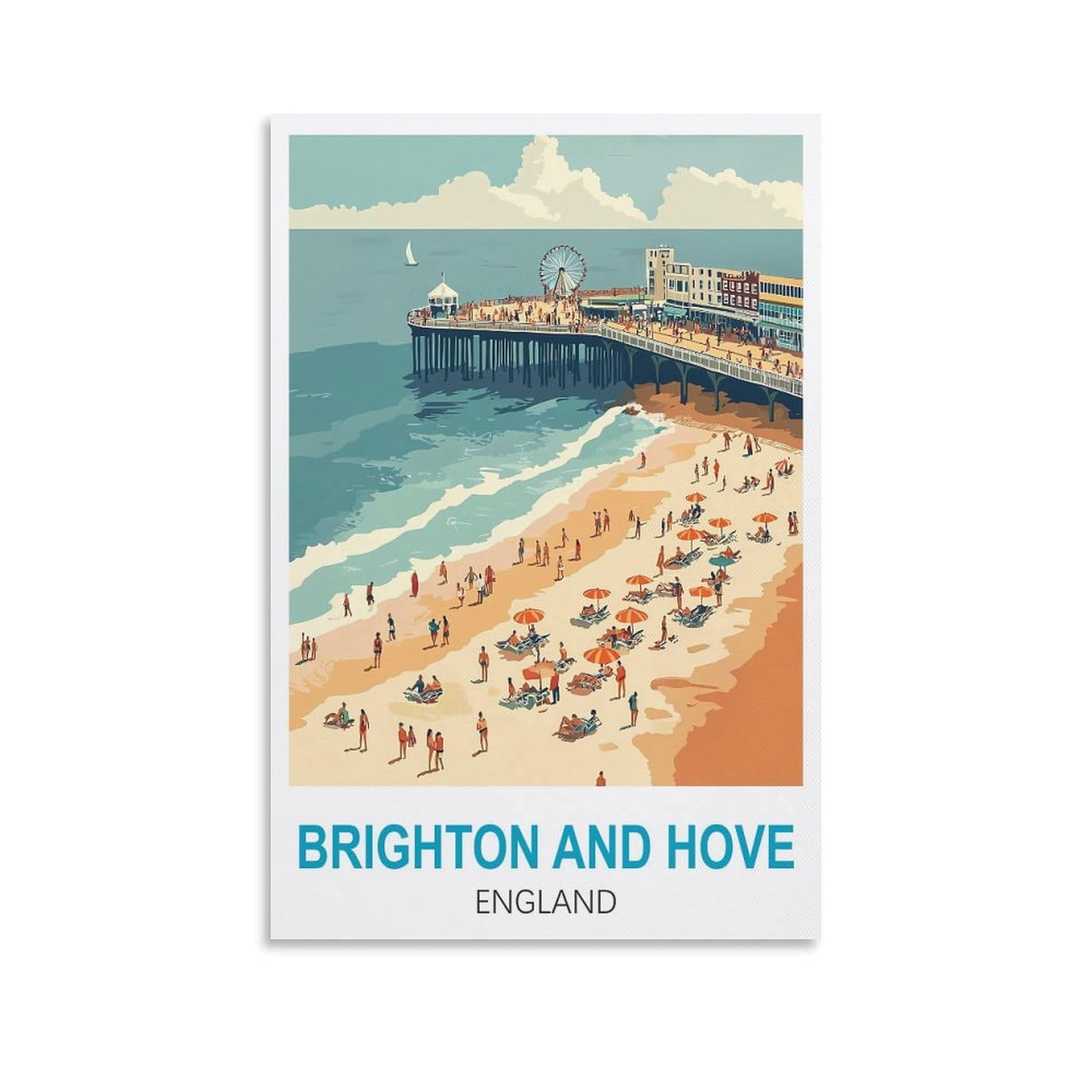 Clfmhnas Unframe-Style Brighton And Hove England Vintage Travel Poster 08X12inch(20X30cm) Canvas Wall Art Prints