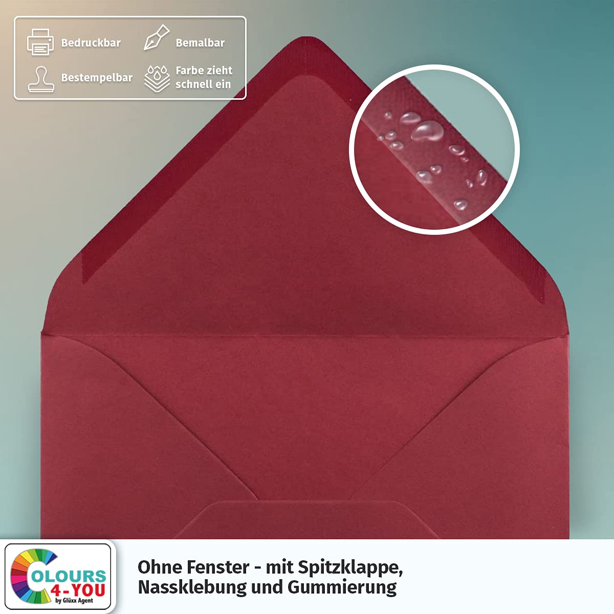 Colours-4-you - 250 buste per lettere, formato DIN C6, 11,4 x 16,2 cm, con chiusura a linguetta con chiusura a umido, 120 g/m², colore: rosso scuro