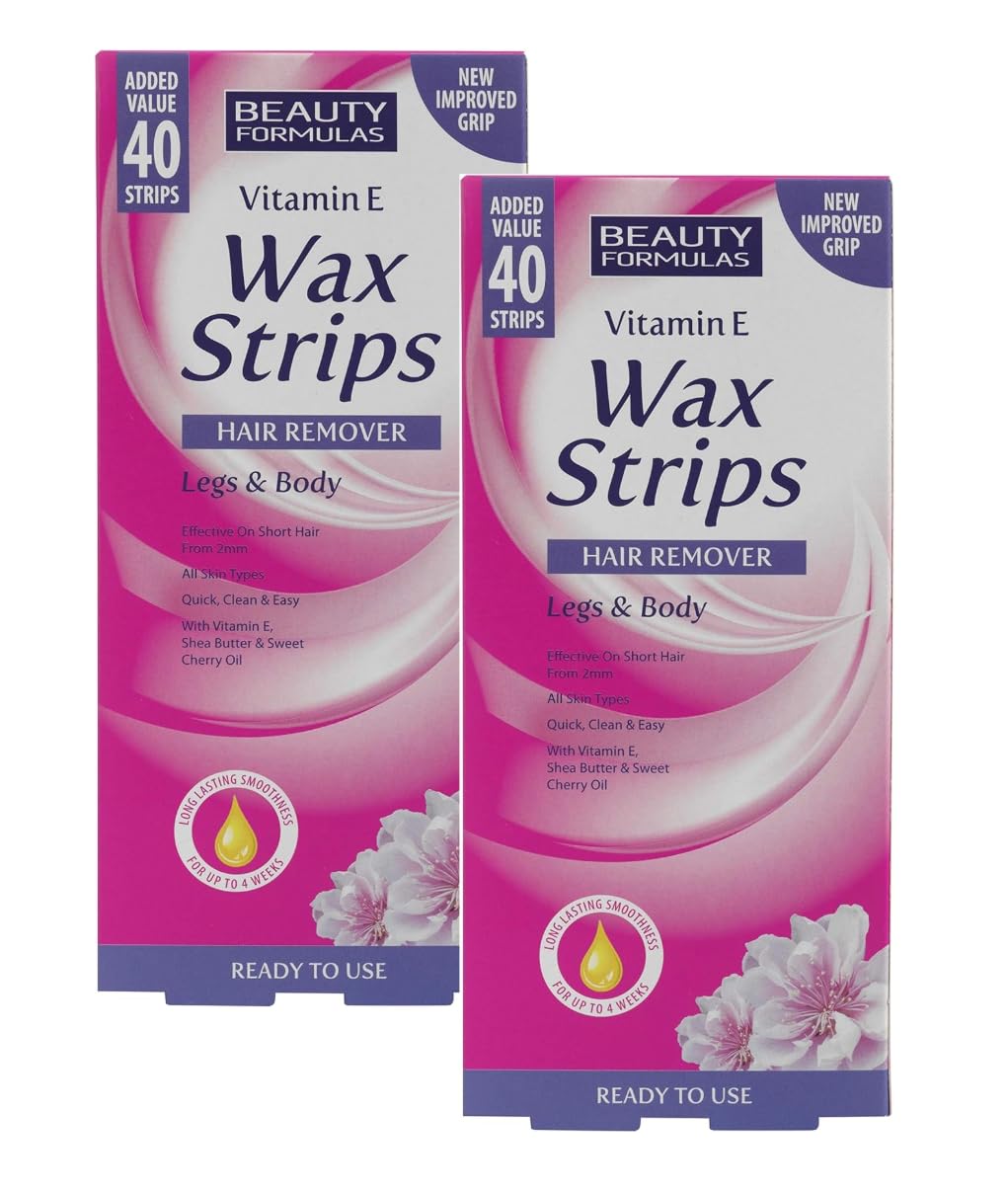 Beauty Formulas Vitamin E Cold Wax Strips 40s – Pack of 2 (80 Strips Total) – Hair Remover for Legs & Body