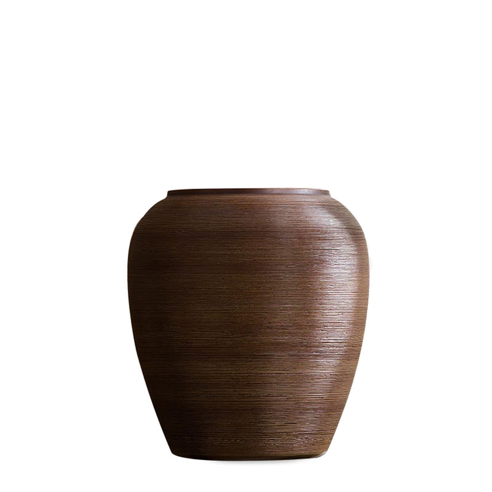 asdchZen Floor-Standing Large Vase, Brown Stripe Vintage Vase Hotel Lobby Ceramic Vase,40 * 46CM