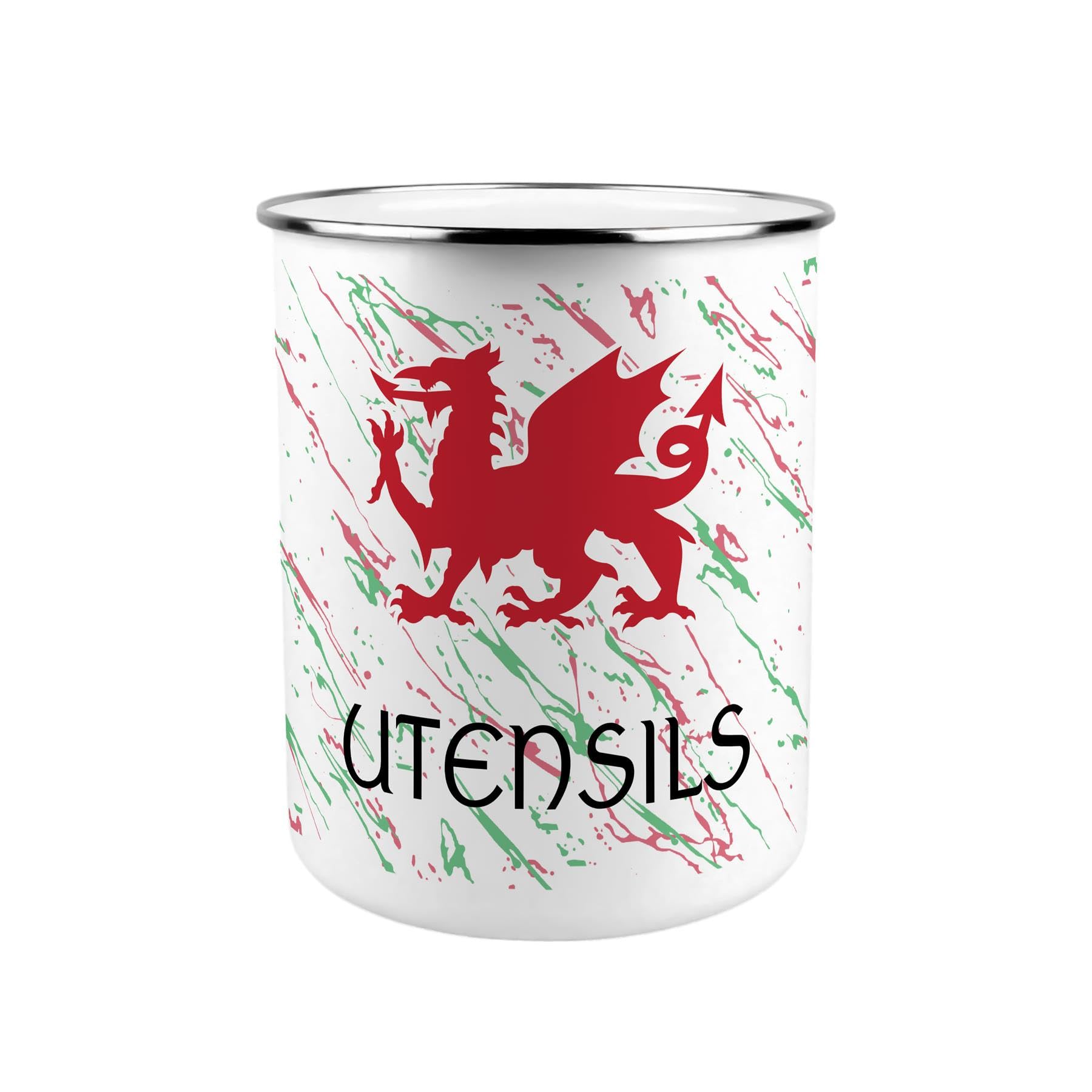Purely Home Welsh Dragon Metal Utensil Holder - XL Kitchen Utensil Pot/Organiser for Countertop Decor Gift 18x16.5cm