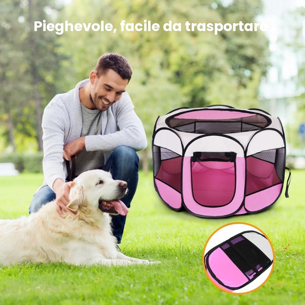 Recinto Cani da Interno, 74x74x43cm Recinto per Gatti, Box Pieghevole per Cane, Gabbia per Gatto Esterno, Box per Cucciolo Gattini Conigli, Rosa