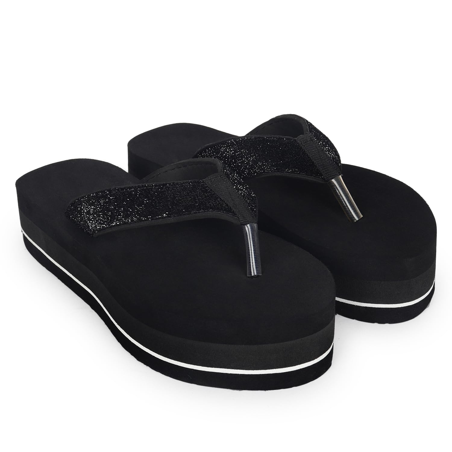 Women Black | Material : Solid Shimmer Slippers Flipflop-image-44