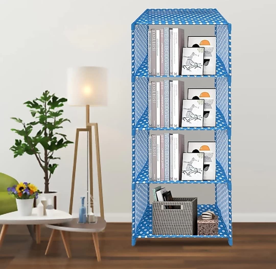 VIKNORT 5-Layer Open Bookself/Kids Book Rack/Multipurpose Storage Rack (4-Cubes) Blue-image-12