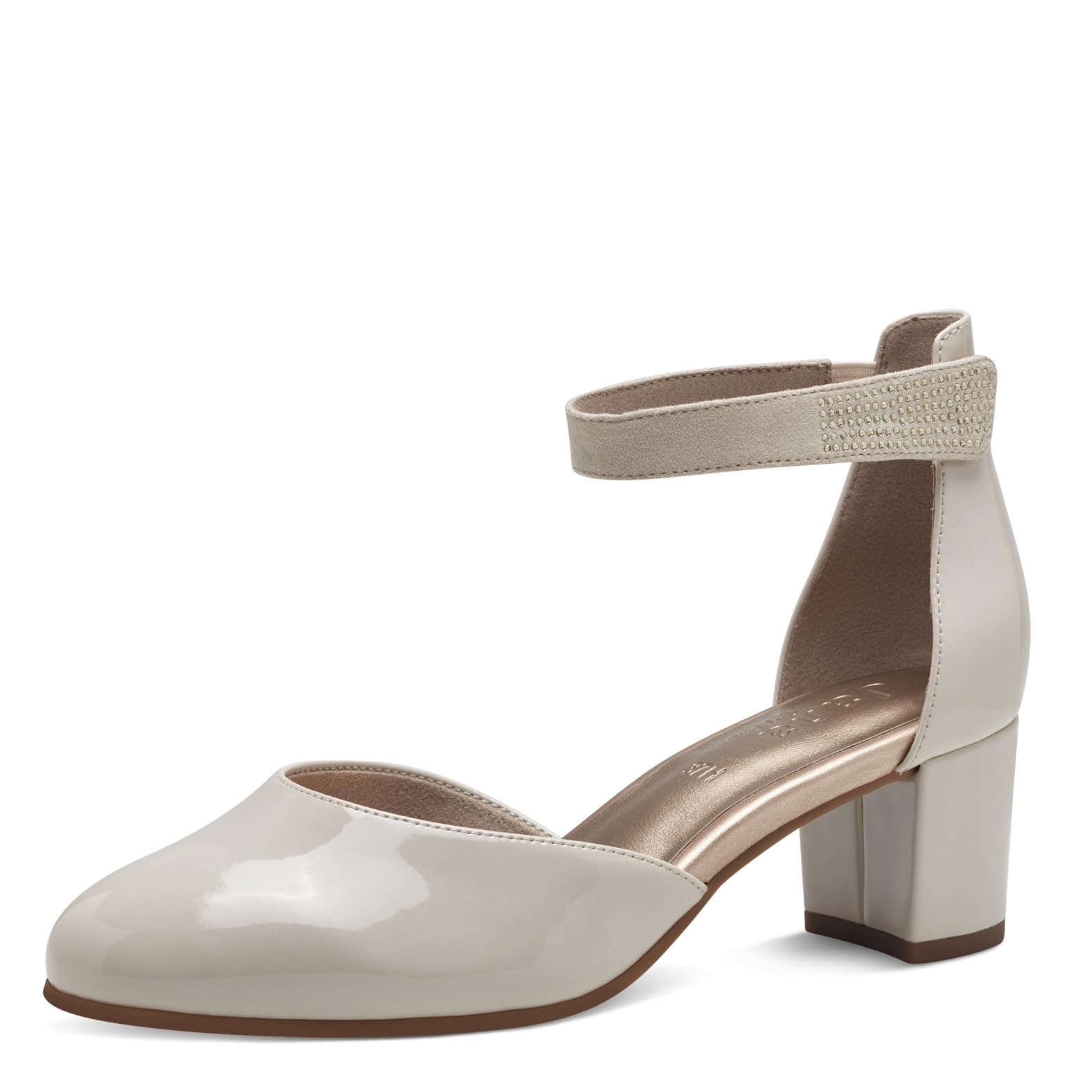 Jana Women’s Pumps with Strap with Glitter Stones Vegan, Beige Patent, 4 UK
