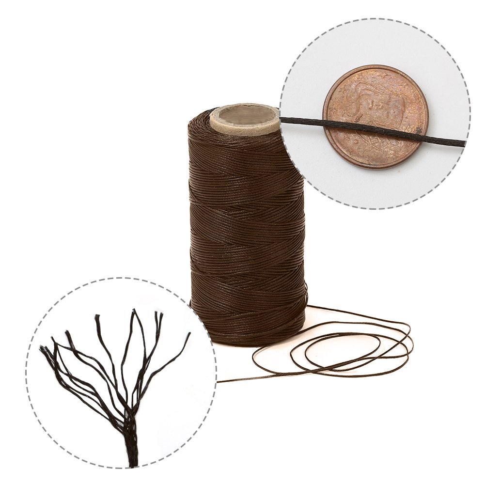 Tenn Well 328 yardas 150D 1 mm hilo encerado, kit de vela de cera de costura plana con agujas para proyectos de bricolaje de cuero (marrón)