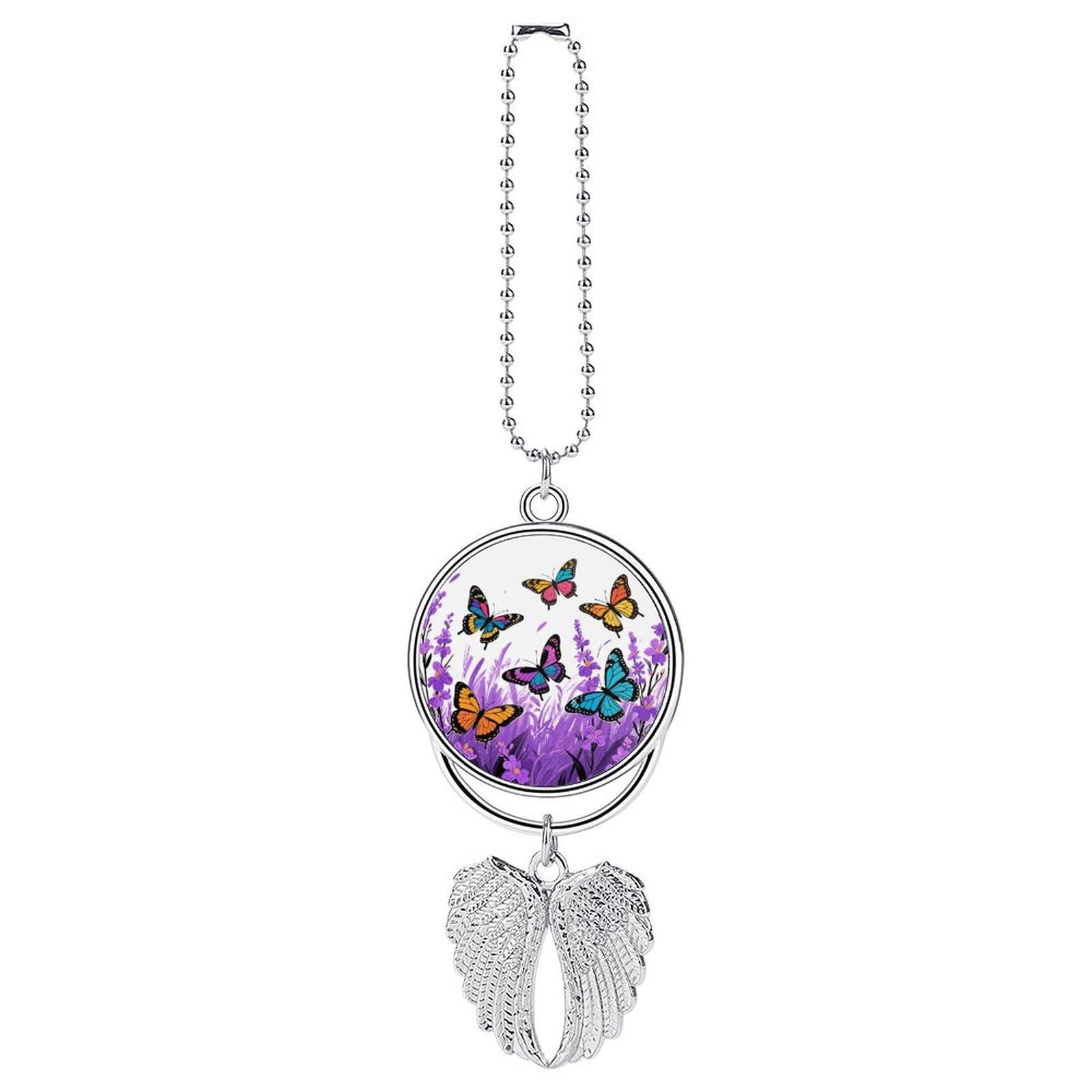 Colorful Butterflies Car Pendant Car Rearview Mirror Pendant Custom Photo Car Hanging Ornament Car Rear View Mirror Hanging Accessories Angel Wing Car Charm Gift for Men Women