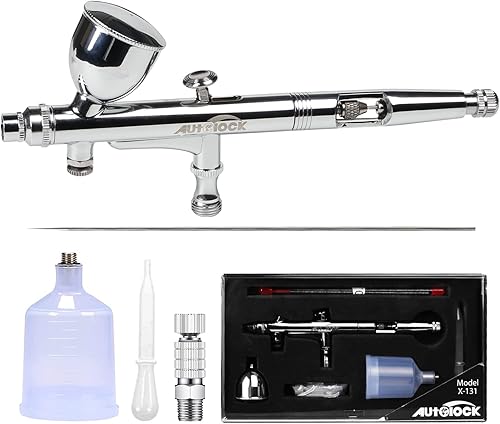 Autolock Aerógrafo modelo X-131 Multi-propósito de alimentación por gravedad de doble acción con agujas de boquilla de 0.012 in para pintar,