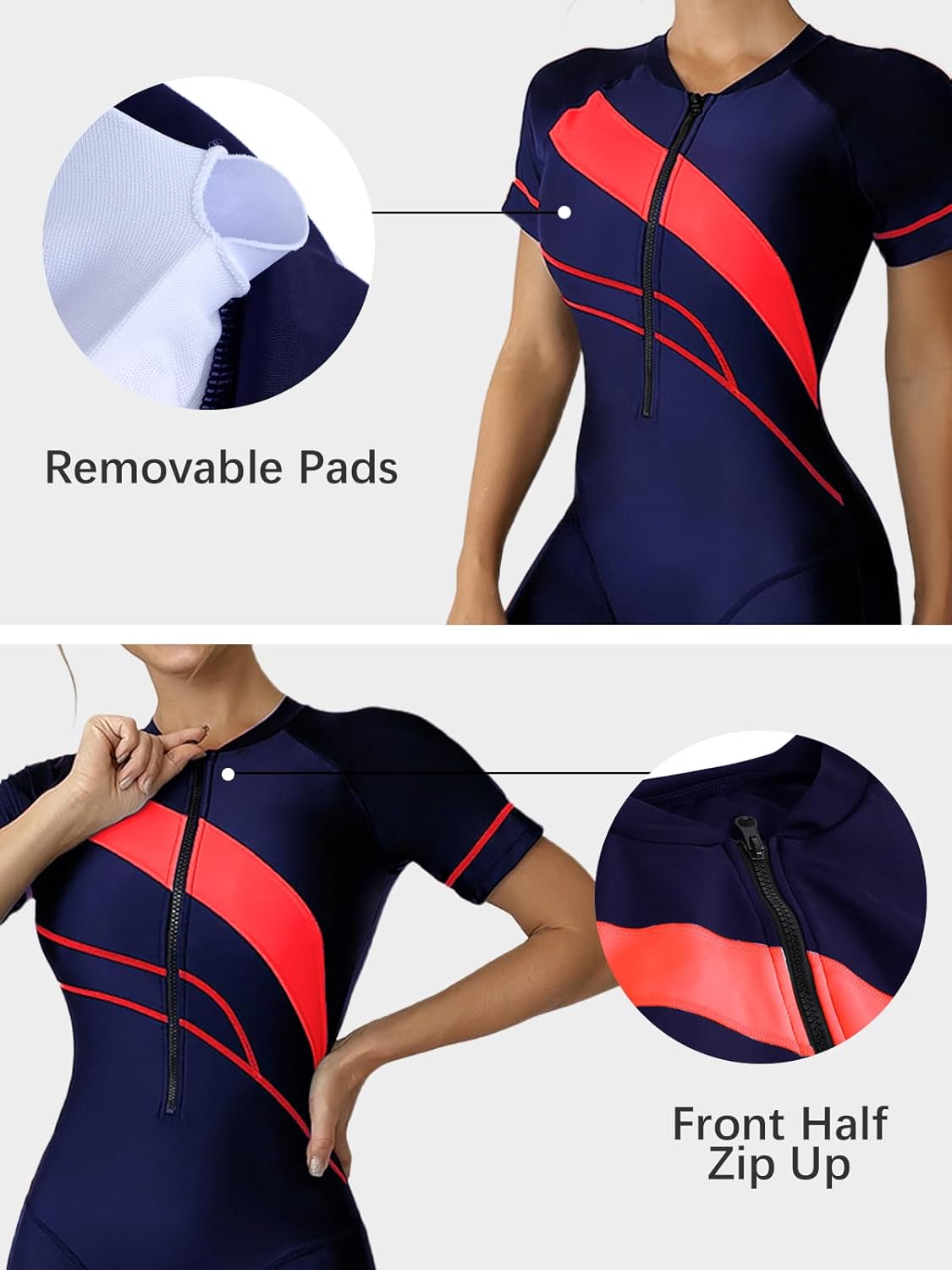 ECUPPER Women One Piece Short Sleeve Swimsuit Boyleg Rash Guard Covered Surfing Suit Zipper Bathing Suit with Built in Bra - Image 5