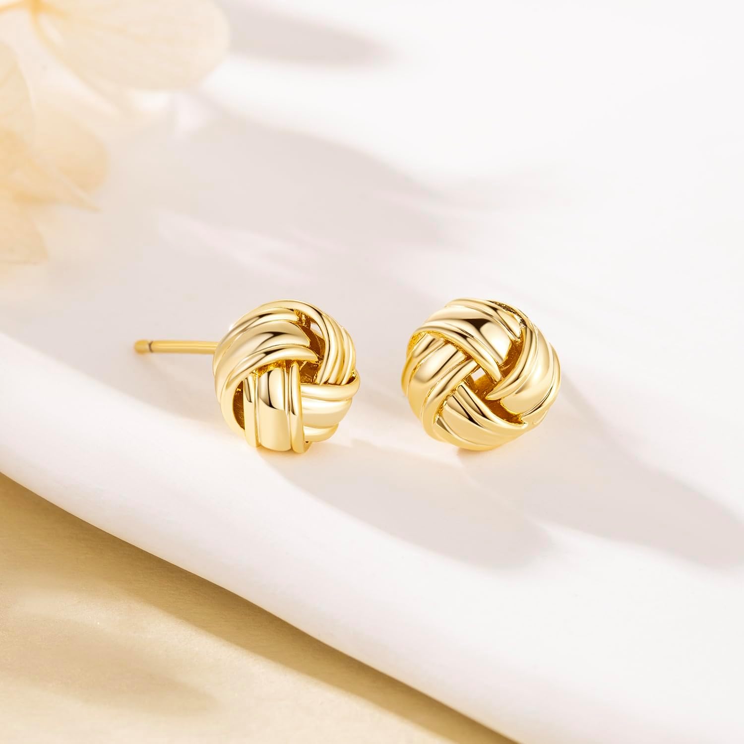 14K Gold Stud Earrings for Womens Stud Earrings Small Round Knot Earring Studs Twisted Hypoallergenic Earring - Image 5