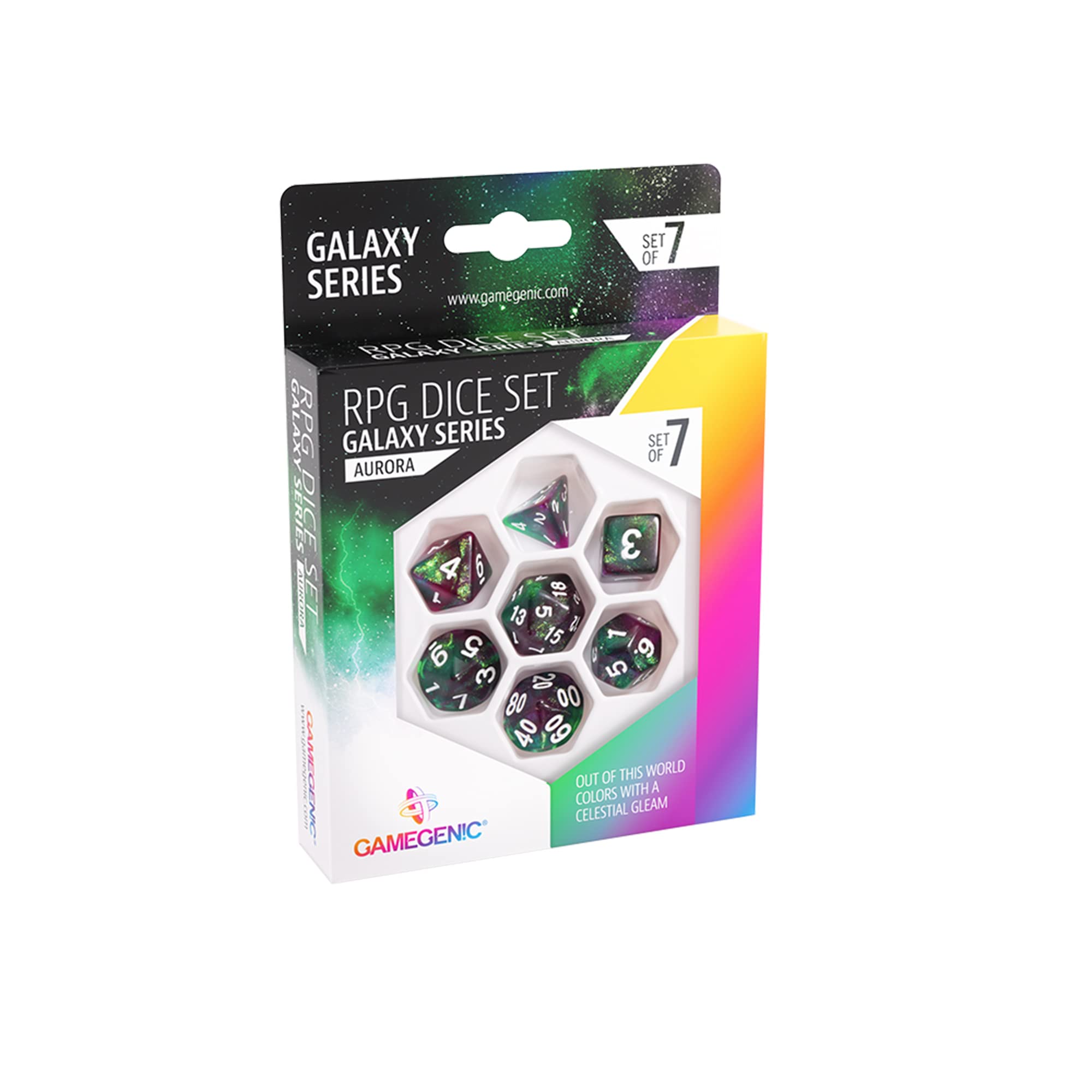 Set Dadi Gamegenic Aurora 16mm - 12 Pezzi D6 Con Effetto Galaxy E Glitter, Per Giochi Da Tavolo