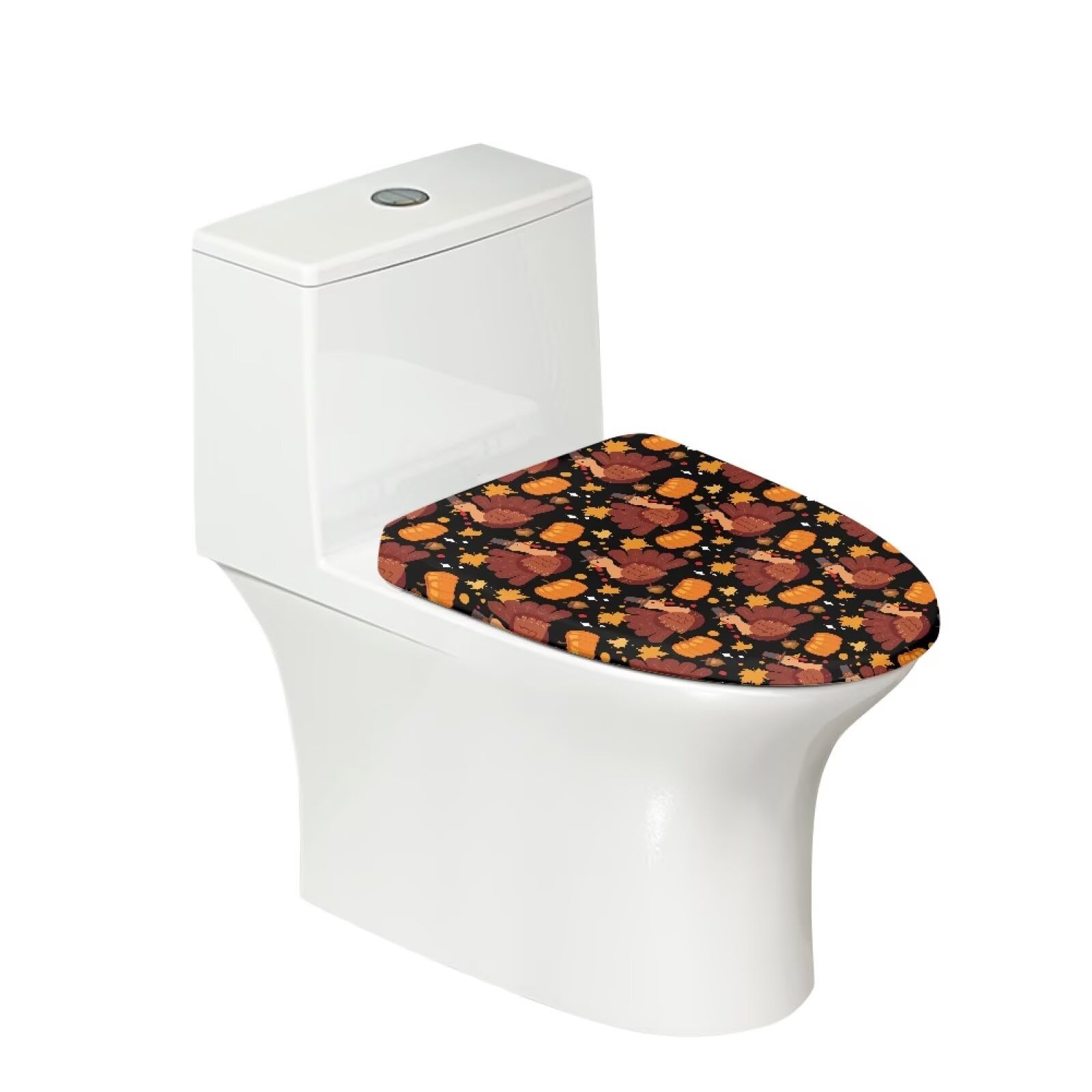 COEQINE Pumpkin Turkey Print Bathroom Decor Soft Close Toilet Seat Lid Covers with Elastic Bottom Holder Lightweihgt Portable Warmer Toilets Cushion