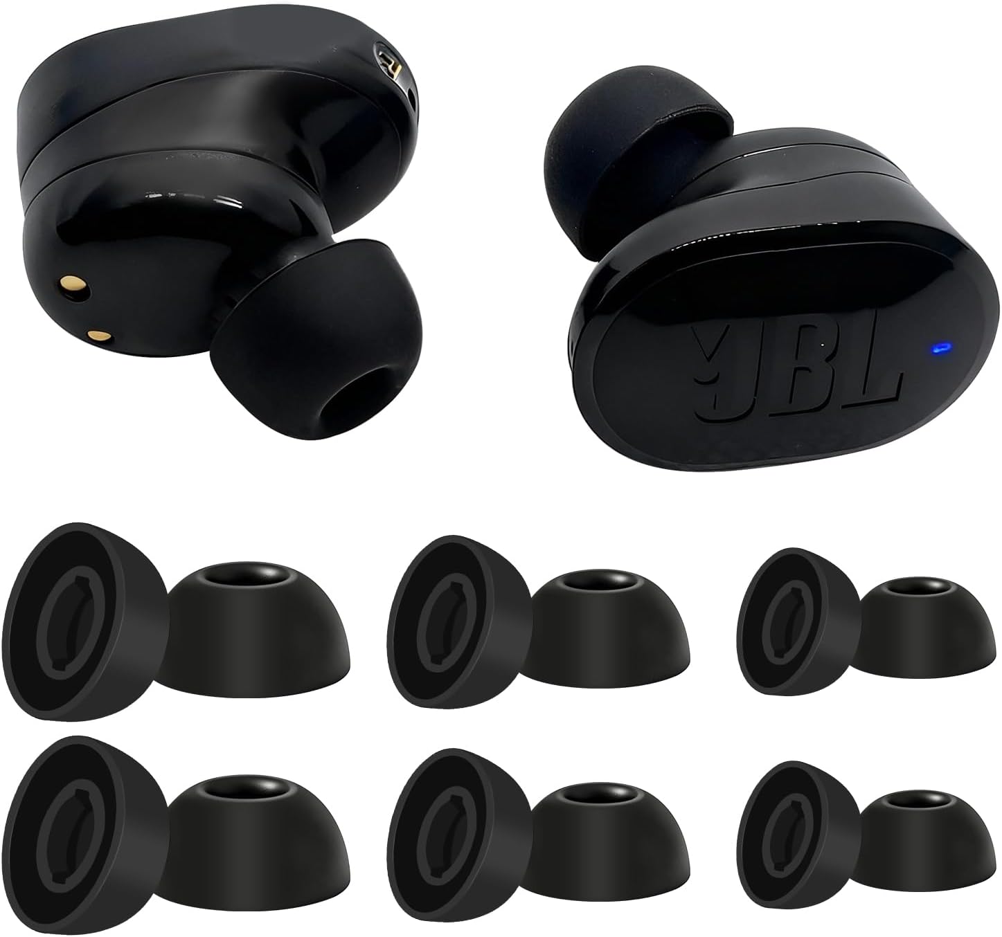 Replacement Ear Tips Compatible with JBL Tune Buds & Tune Buds 2, Soft Silicone Tips for JBL Tune Buds True Wireless Earbuds, 6 Pairs (S/M/L), Black
