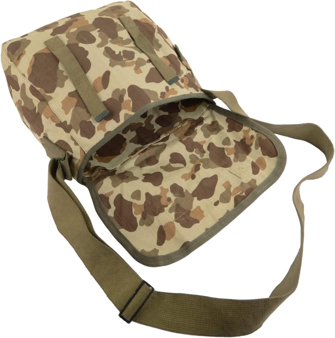 Epic Militaria WW2 US Style Desert Frog Camo Messenger Bag - Musette Bag with Strap Tan & Brown