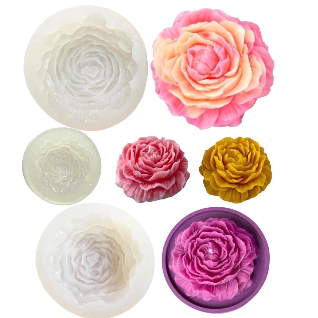 KROKIO® - Peony Flower Mould Silicone for Candle Making Molds Different Sizes Flowers Mould Resin Art and Craft Chocolate Cake Decoration Set of 3 Pieces Big Medium Small-image-47