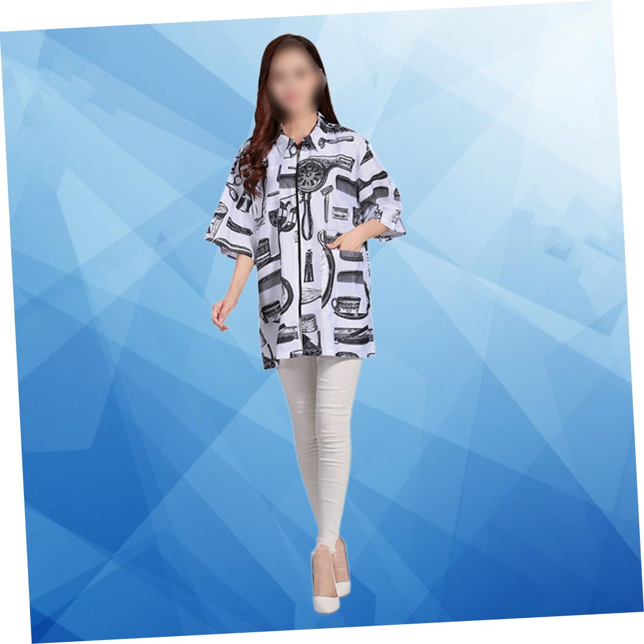 Camice Da Parrucchiere a Maniche Corte Zip, Uniforme Da Lavoro Traspirante Bianco Xl, Abito Professionale Per Parrucchieri e Estetisti Tasche, Per Saloni e Uso Domestico