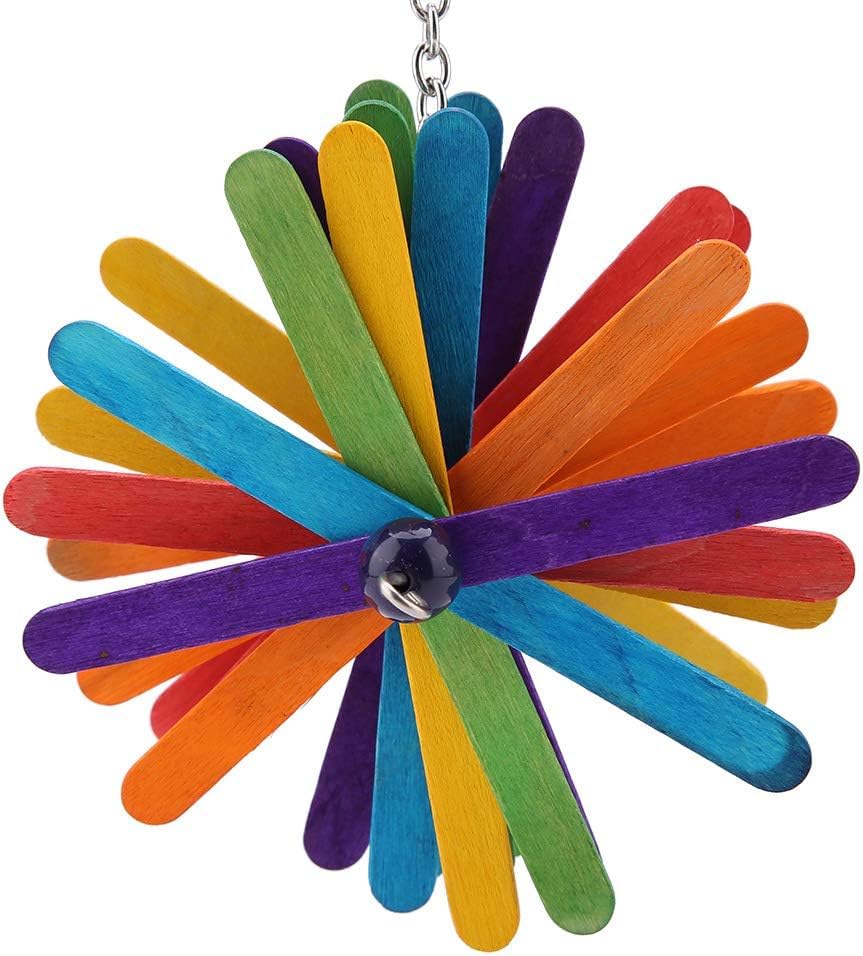Bird Chew Toy Hanging Wooden Rotating Enrichment Toy, interactive chewing and foraging fun for bird cages small to medium parrots colorful wood 22 x 12 cm 1 pack