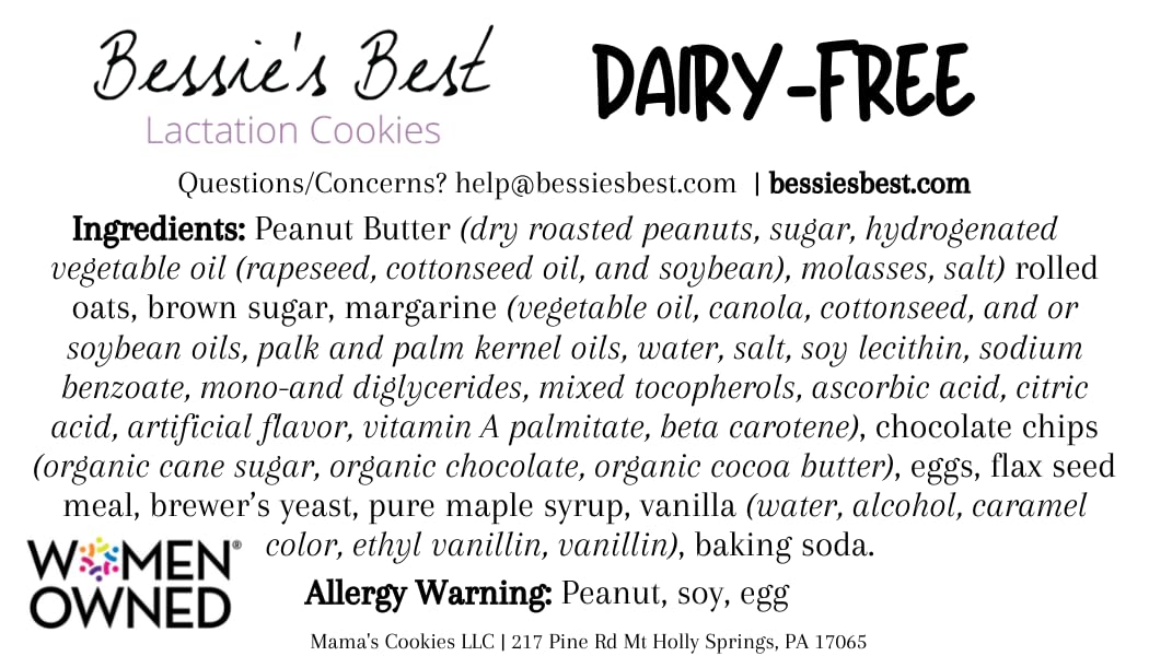 Bessie’s Best Lactation Cookies | Dairy Free Lactation Cookies | Oatmeal Peanut Butter Chocolate Chip | Increase Milk Supply | Breastmilk Boosting Cookies | Breastfeeding Snacks | 3 Dozen