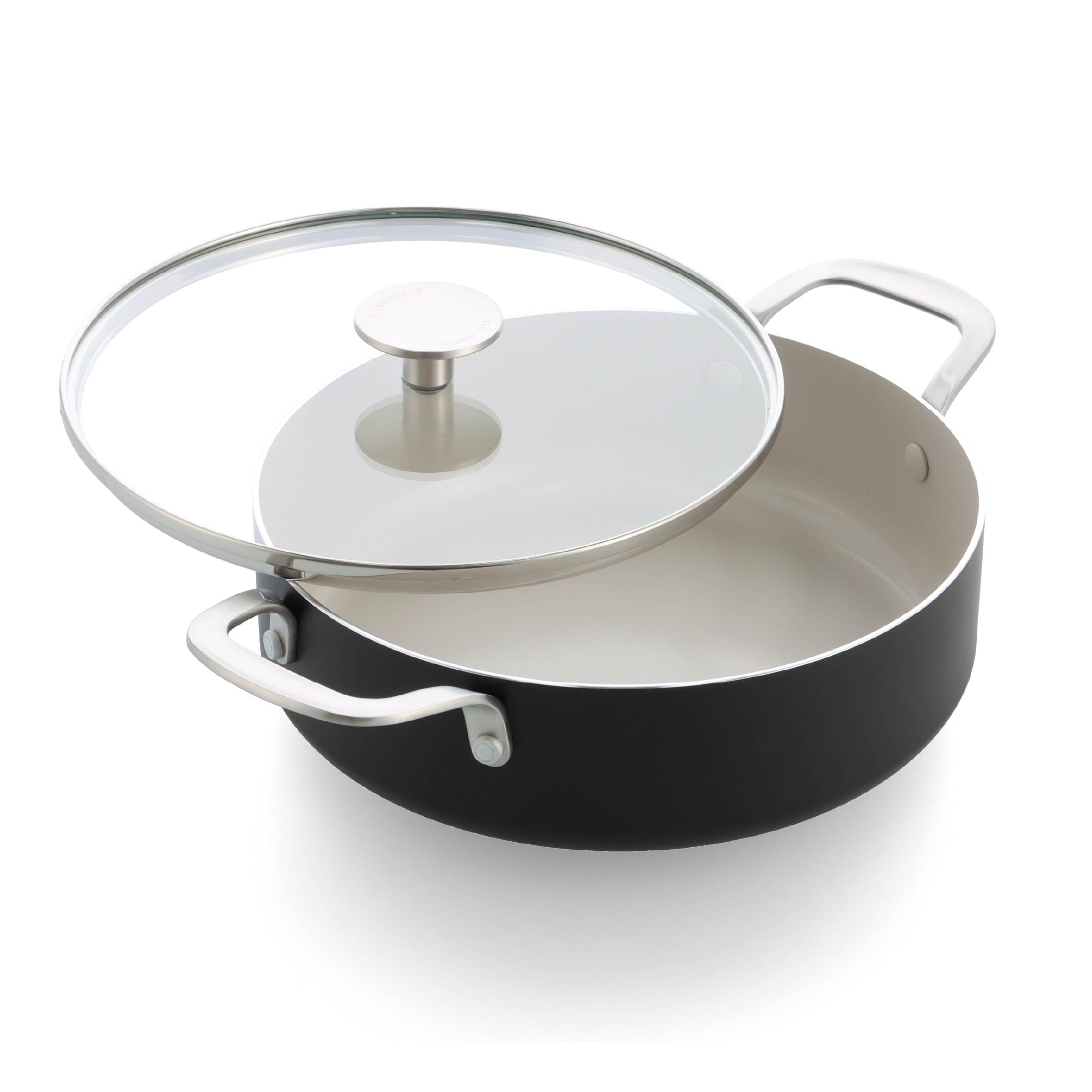 KitchenAid Aluminium Ceramic Non-Stick Sauté Pan with Glass Lid and Auxiliary Handle, 24 cm / 3.1 L, PFAS-Free, Induction Safe, Stainless Steel Handle, Oven Safe, Dishwasher Safe, Black
