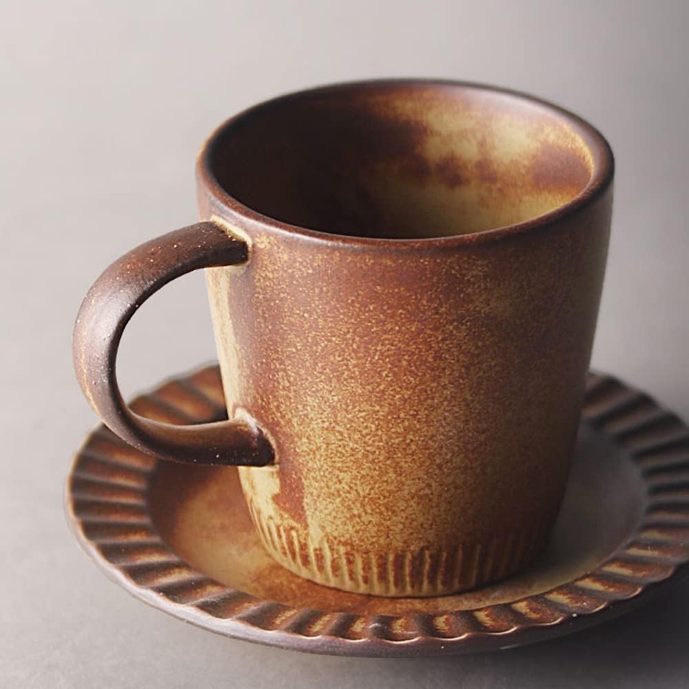 Juegos de tazas y platillos Taza de té de porcelana hecha a mano de 7.78 oz con asa, for fiestas de cumpleaños y bodas, color marrón